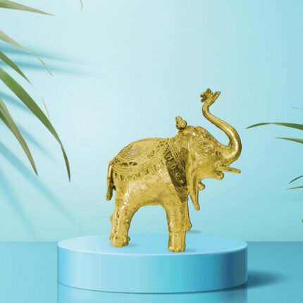 Brass Elephant Statue (6x7.5 Inch)